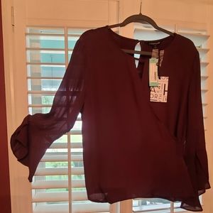 Wine colored top, size large, brand new, sheer bell sleeves